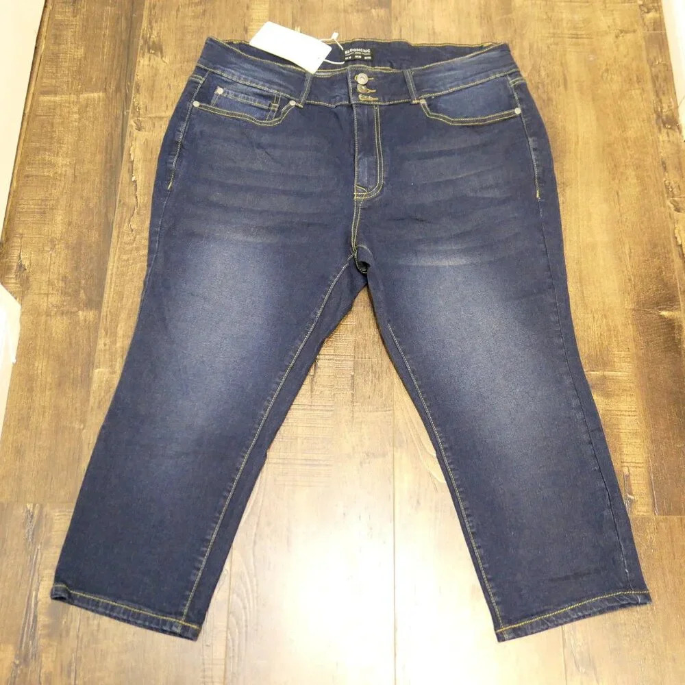 BloomChic Plus Size Straight Leg Very Stretchy High Rise dark blue Jeans us20